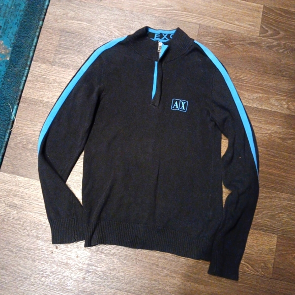 Armani Exchange Black Quarter Zip Knit Pullover Cotton Sweater - Men's Small - Picture 1 of 5